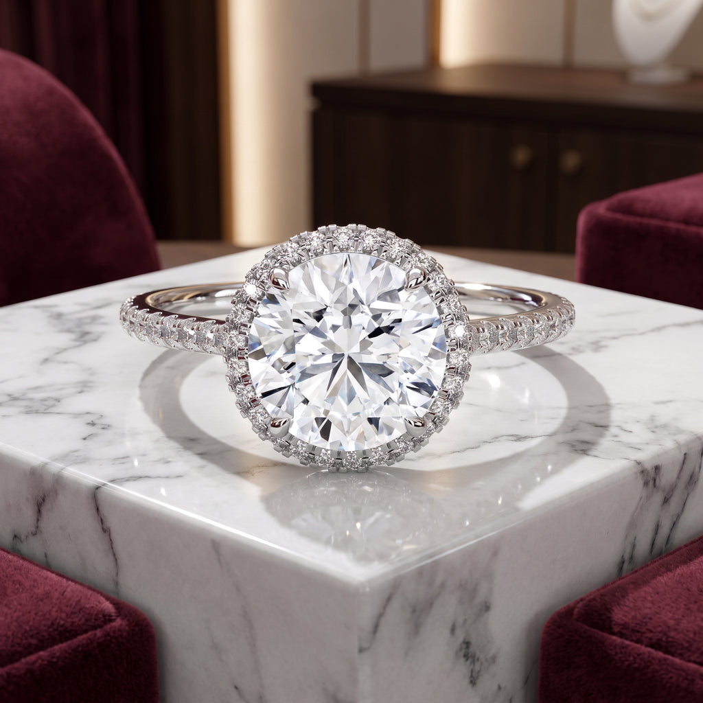 Celestia Halo Pavé Moissanite Engagement Ring