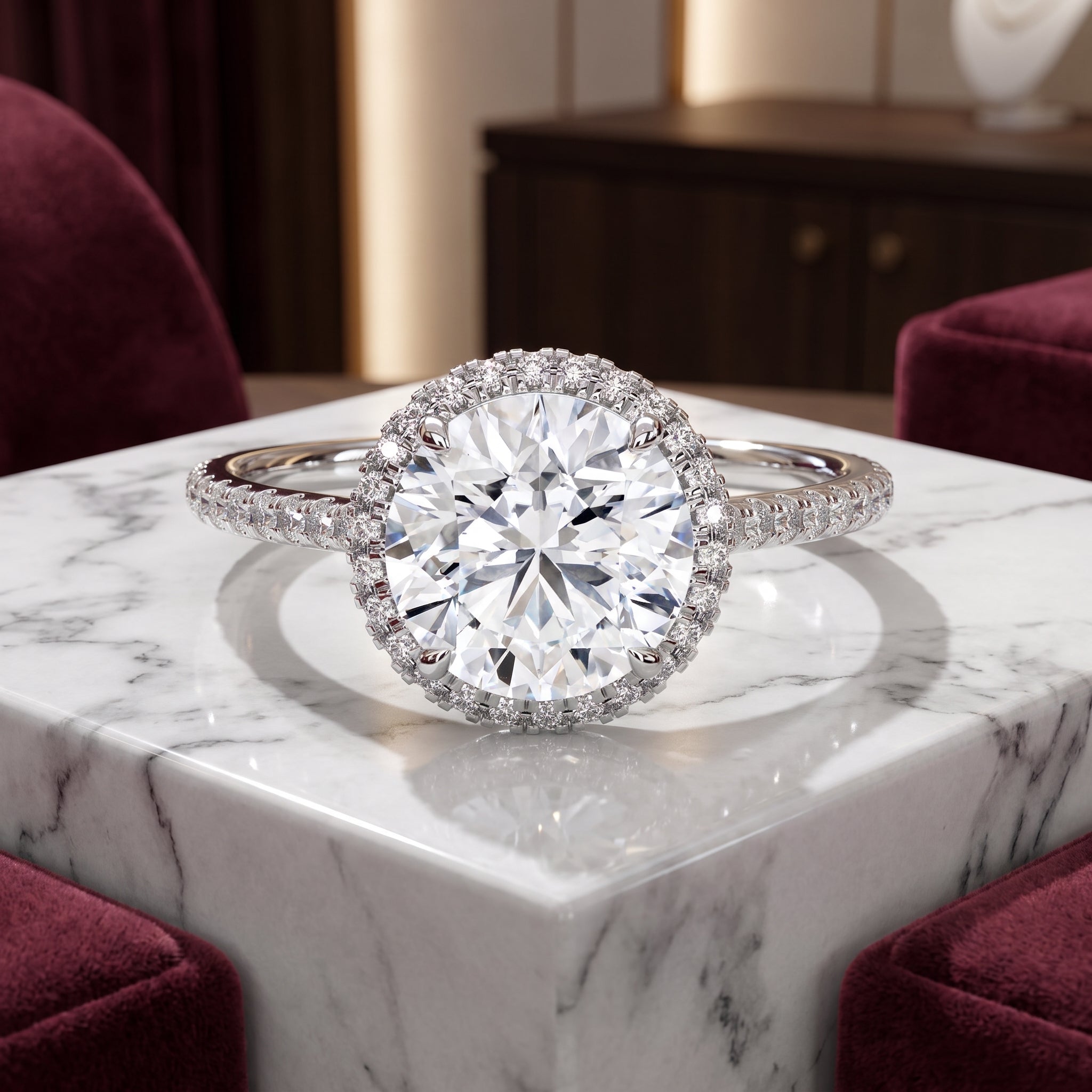 Celestia Halo Pavé Moissanite Engagement Ring