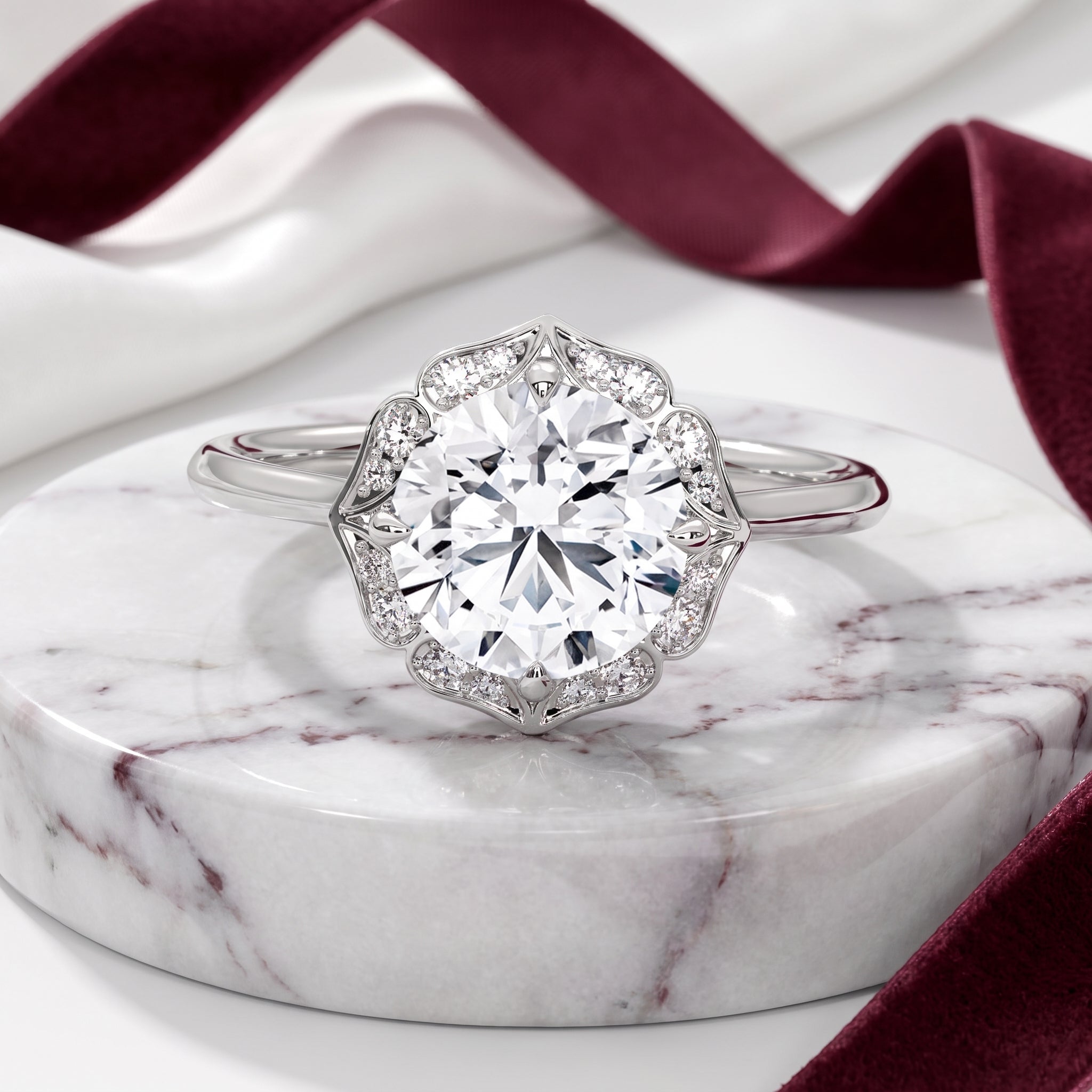 Rosalie Floral Halo Moissanite Engagement Ring