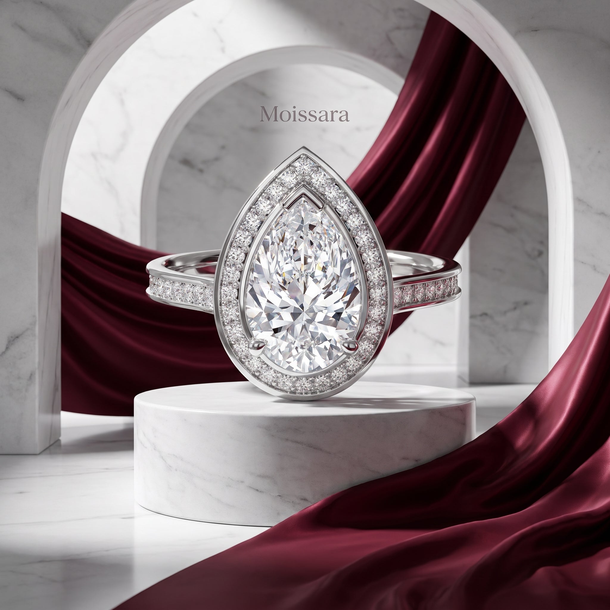 Seraphina Pear Halo Moissanite Engagement Ring