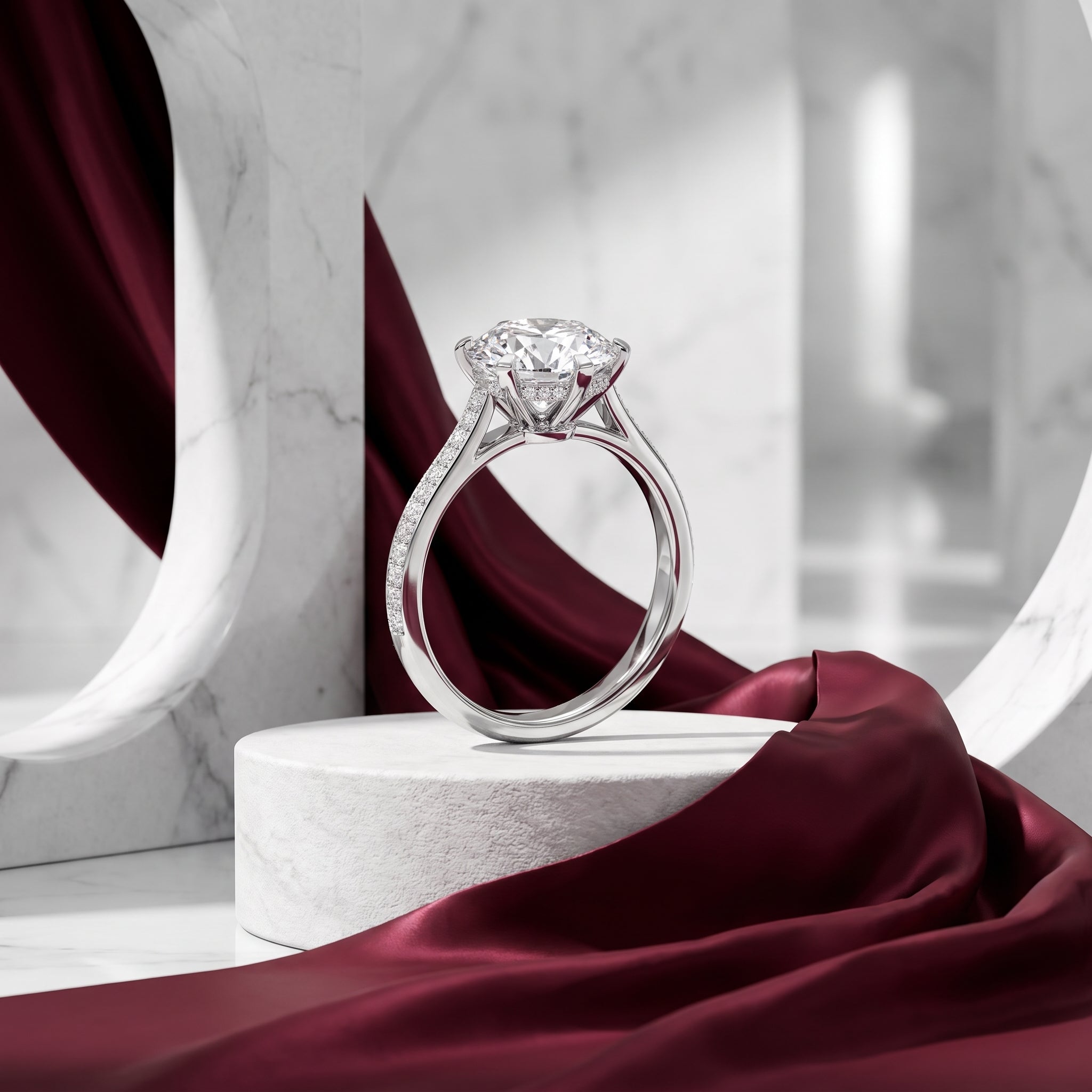 Aurora Six-Prong Pavé Solitaire Engagement Ring