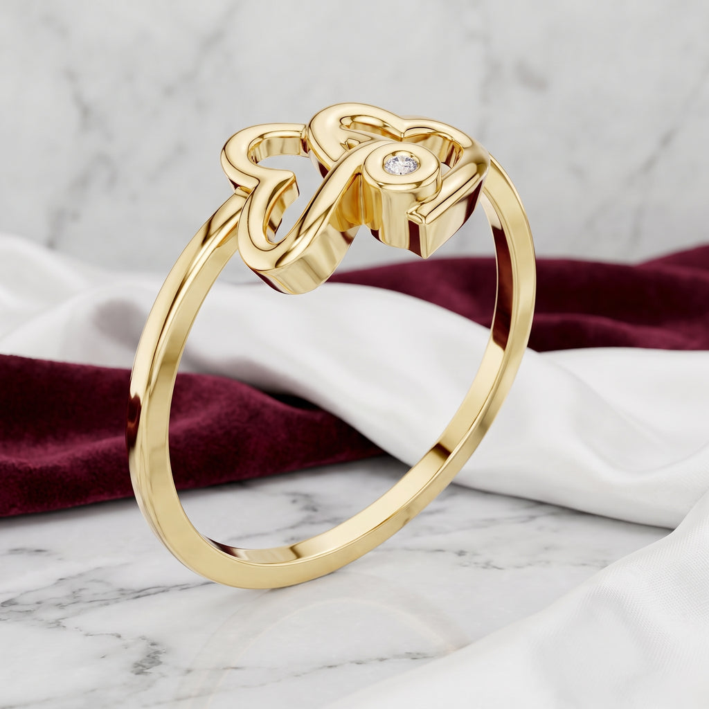 Amora Double Heart Moissanite Ring | 925 Sterling Silver & 18K Gold Plated