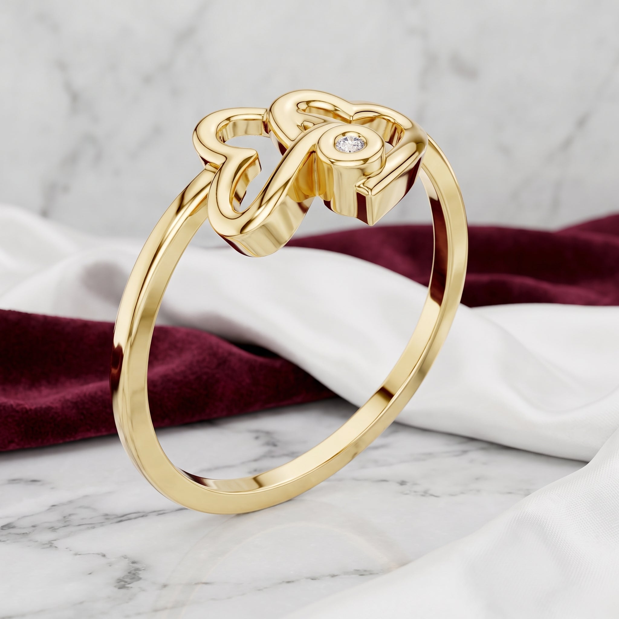 Amora Double Heart Moissanite Ring | 925 Sterling Silver & 18K Gold Plated
