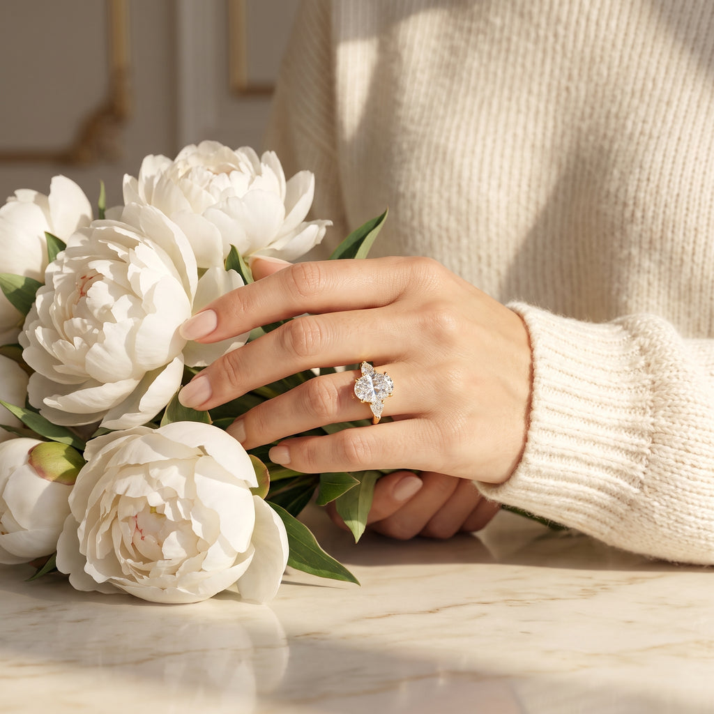 Aurora Oval Three-Stone Moissanite Ring