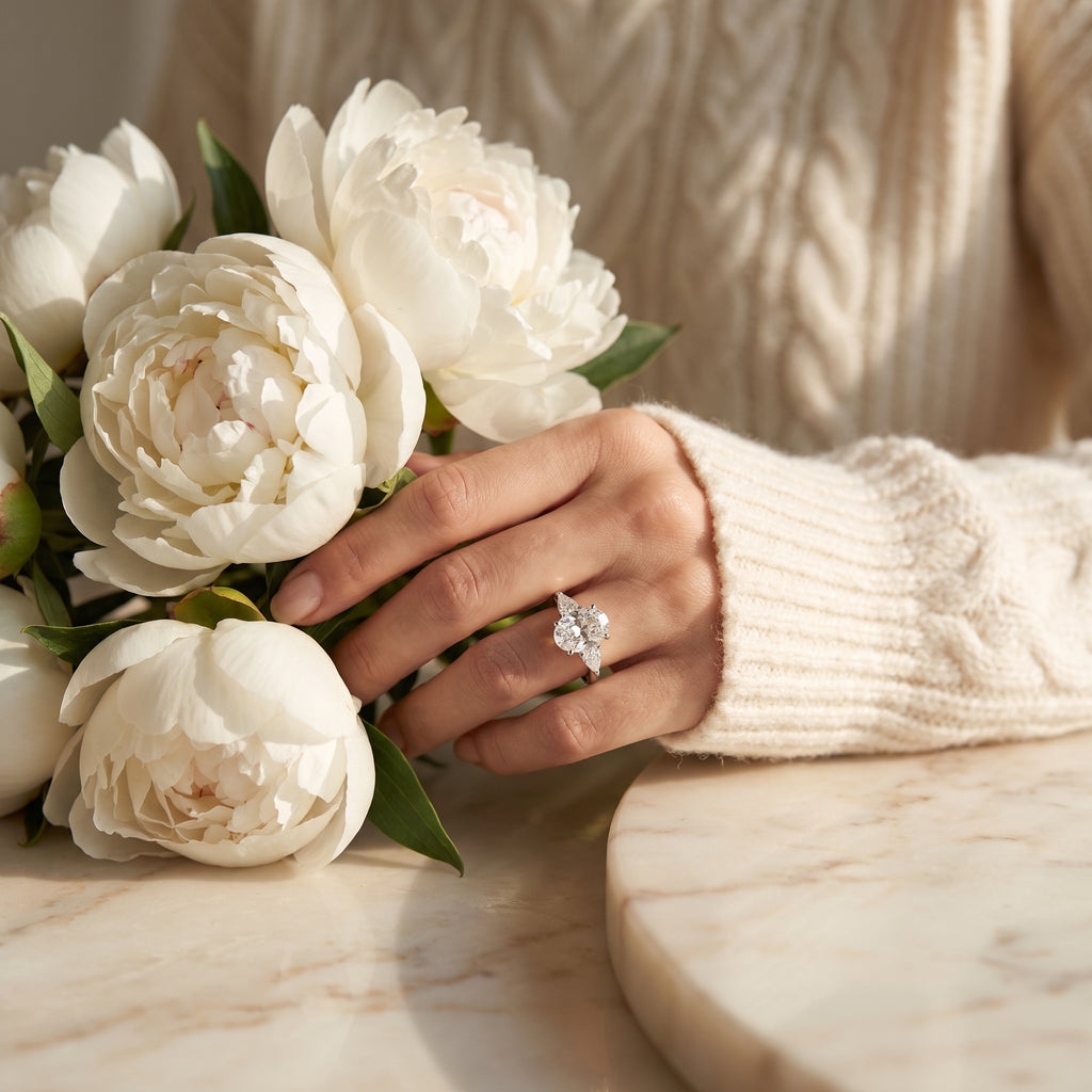 Aurora Oval Three-Stone Moissanite Ring