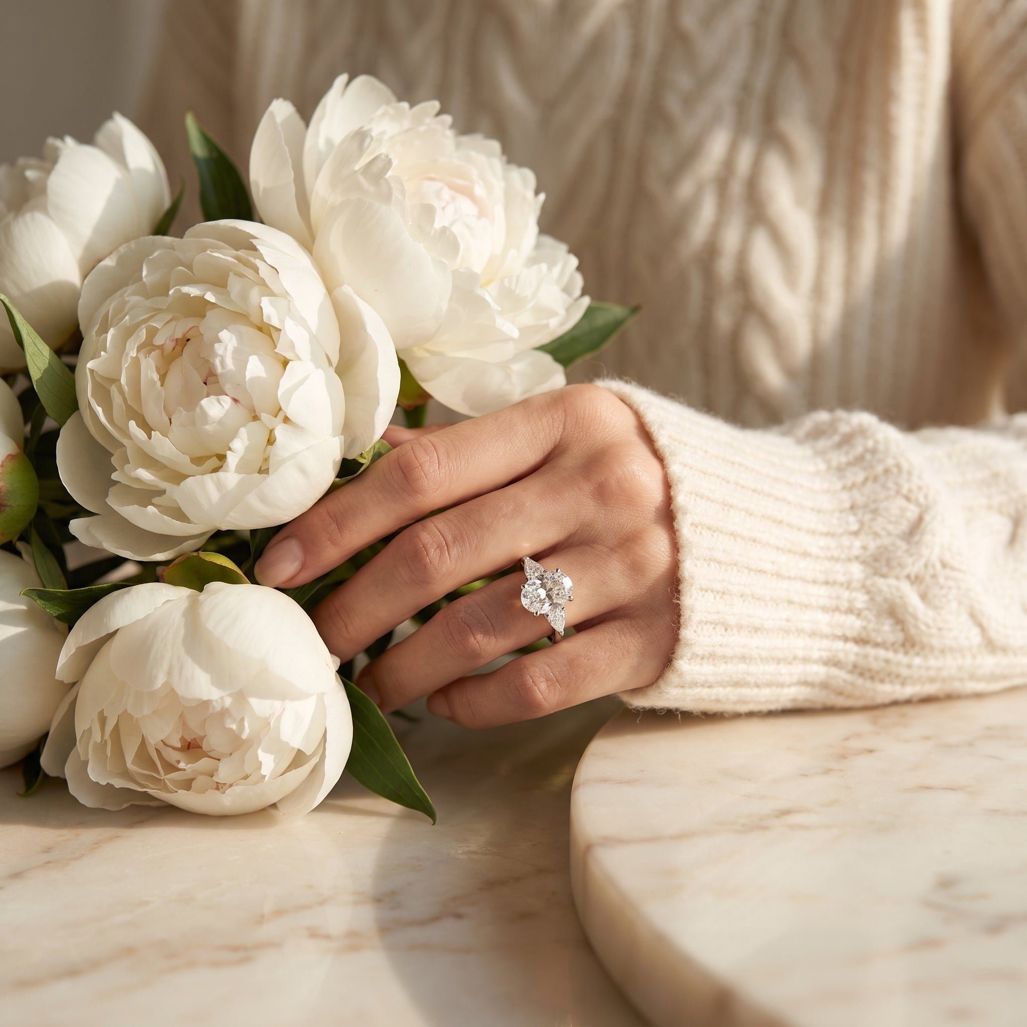 Aurora Oval Three-Stone Moissanite Ring