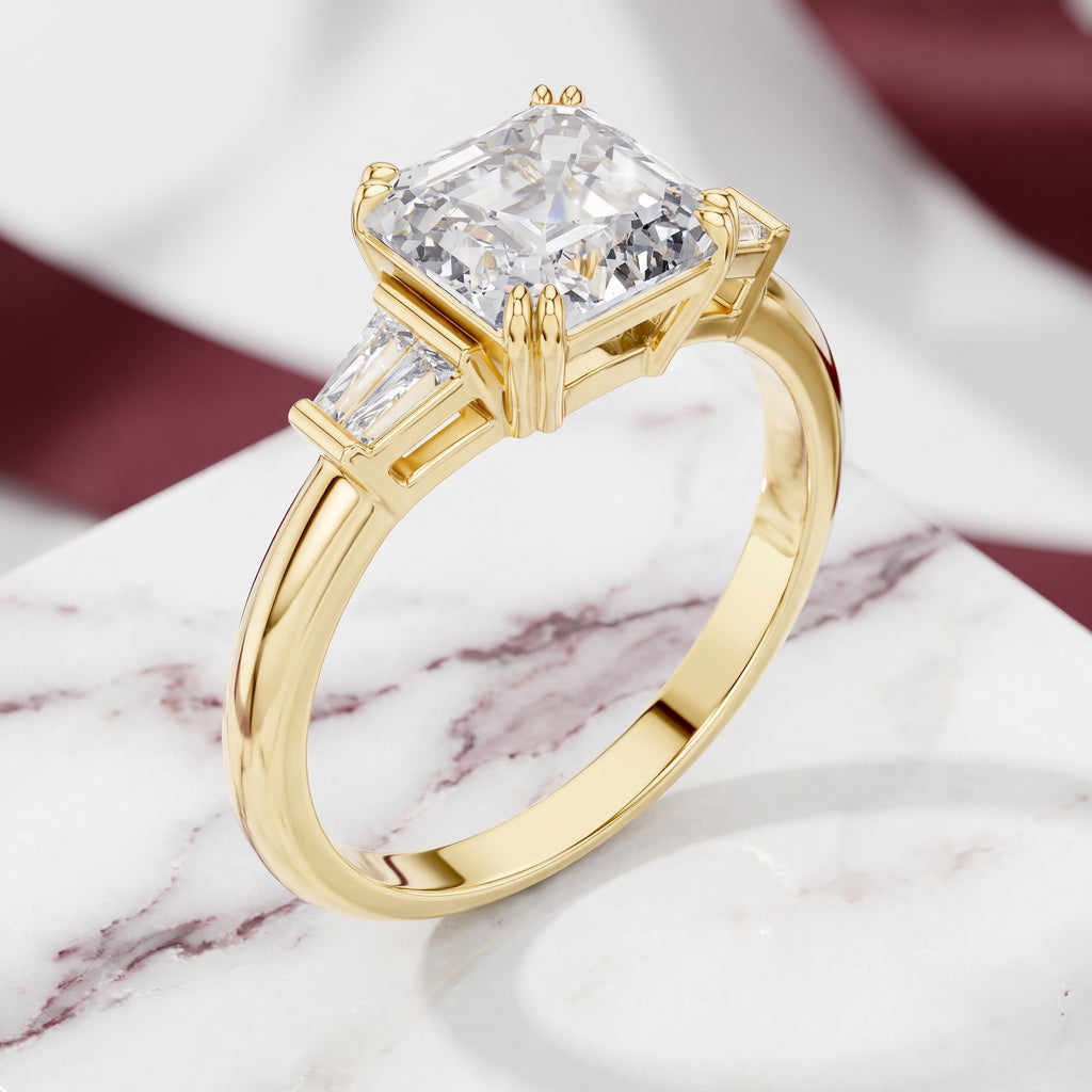 Regal Asscher Cut Three-Stone Moissanite Ring