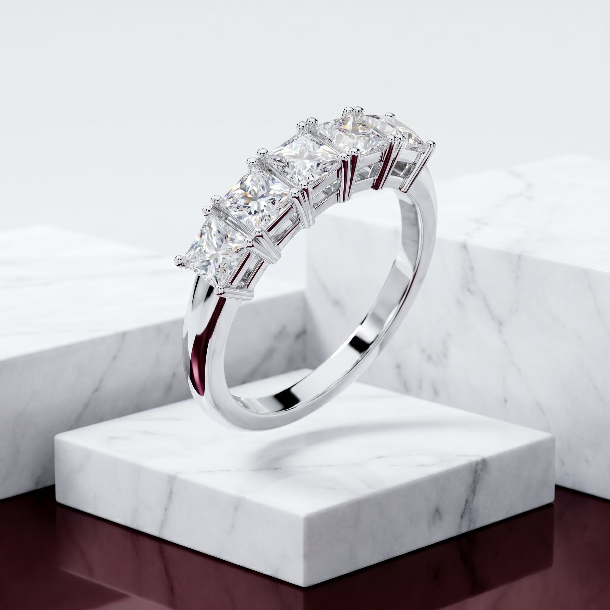 Victoria Princess Cut Moissanite Five Stone Ring