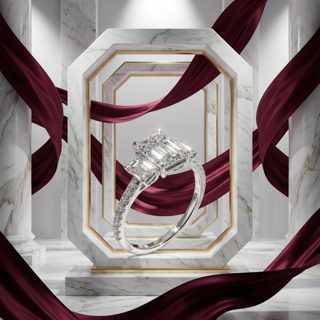 Vivienne Emerald Cut Three Stone Engagement Ring