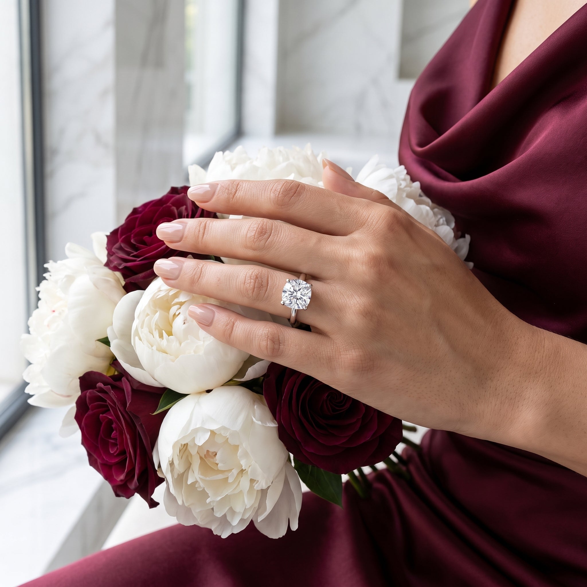 Elise Cathedral Cushion Solitaire Engagement Ring
