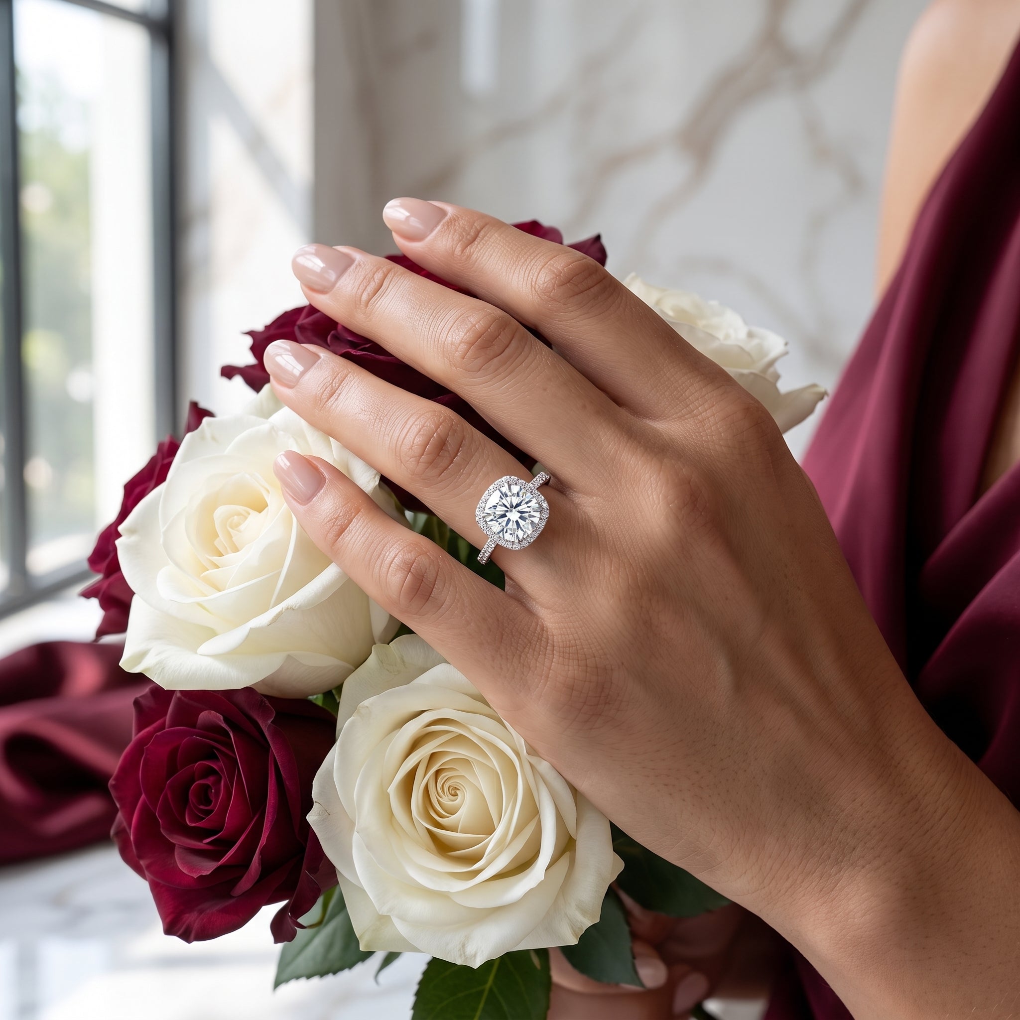 Isabella Cushion Halo Moissanite Engagement Ring