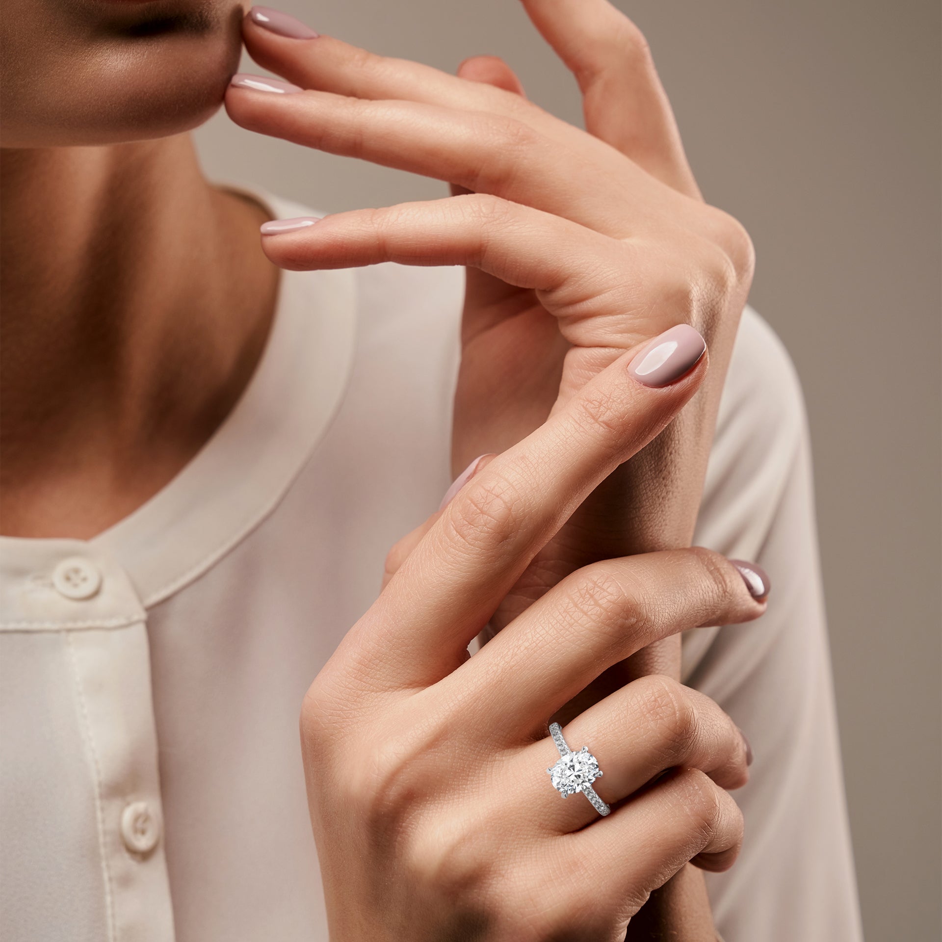 Celestia Oval Solitaire Engagement Ring | 925 Sterling Silver & 18K White Gold Plated