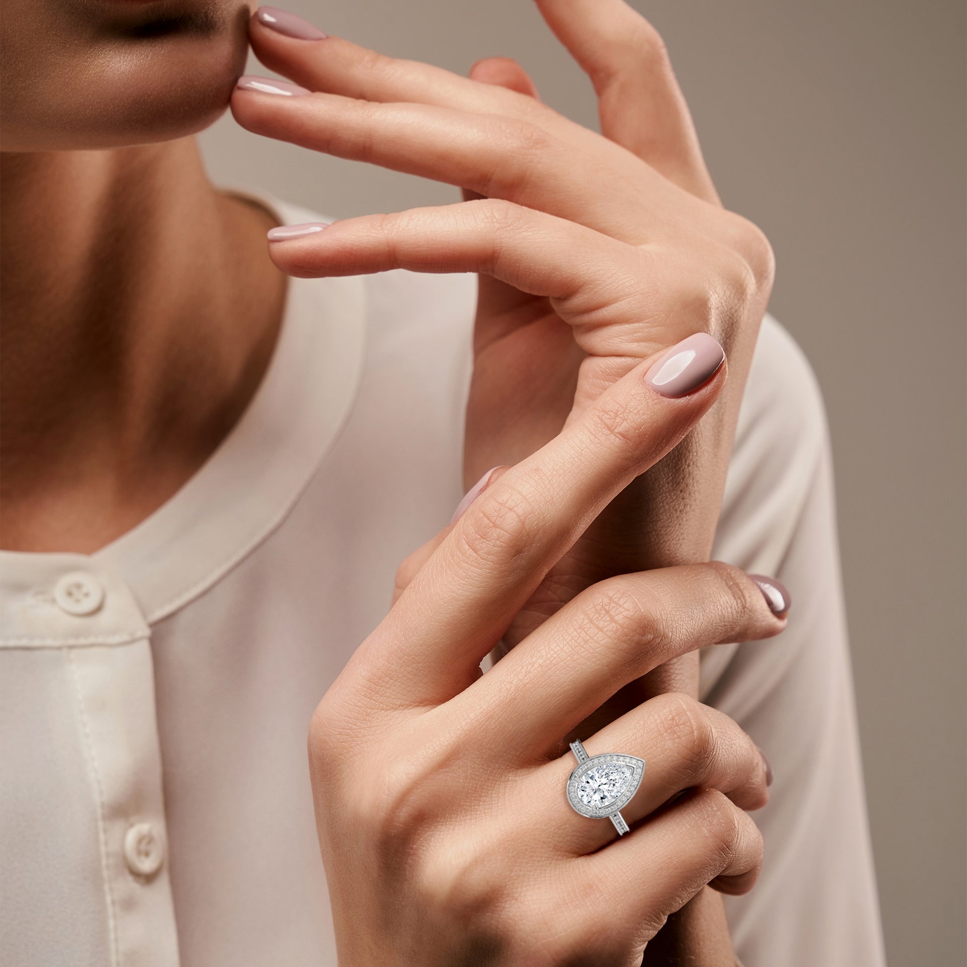 Seraphina Pear Halo Moissanite Engagement Ring