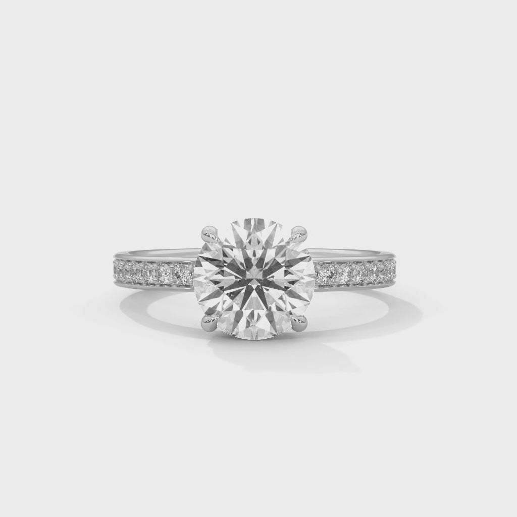 Round Solitaire Pavé Moissanite Engagement Ring | 14K & 18K Gold