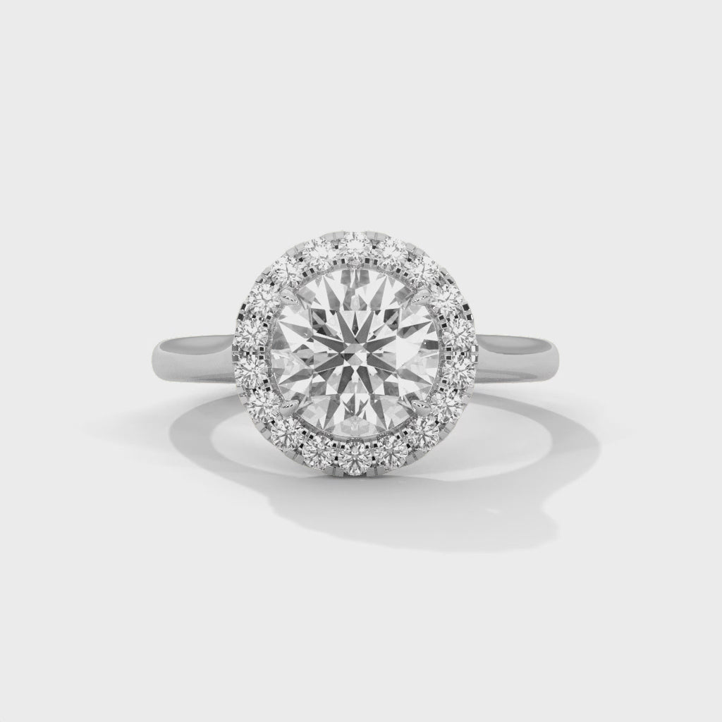 Round Cut Halo Moissanite Ring | 18-Stone Halo | 925 Sterling Silver & 18K Plating