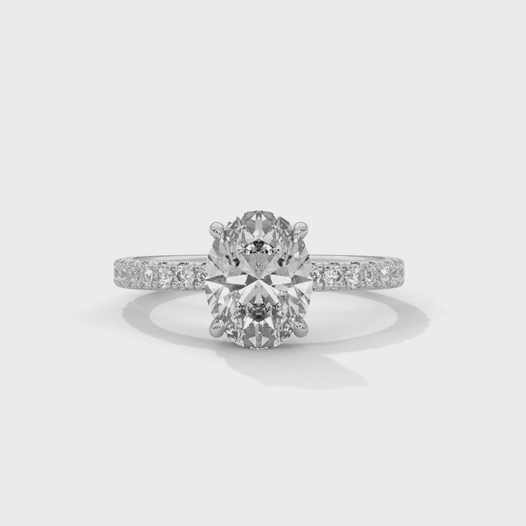 Oval Moissanite Solitaire Ring | 34-Stone Pavé Band | 925 Sterling Silver & 18K Plating