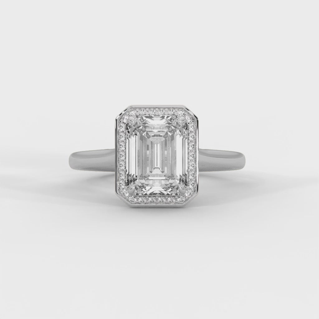 Valencia Emerald Cut Halo Moissanite Engagement Ring