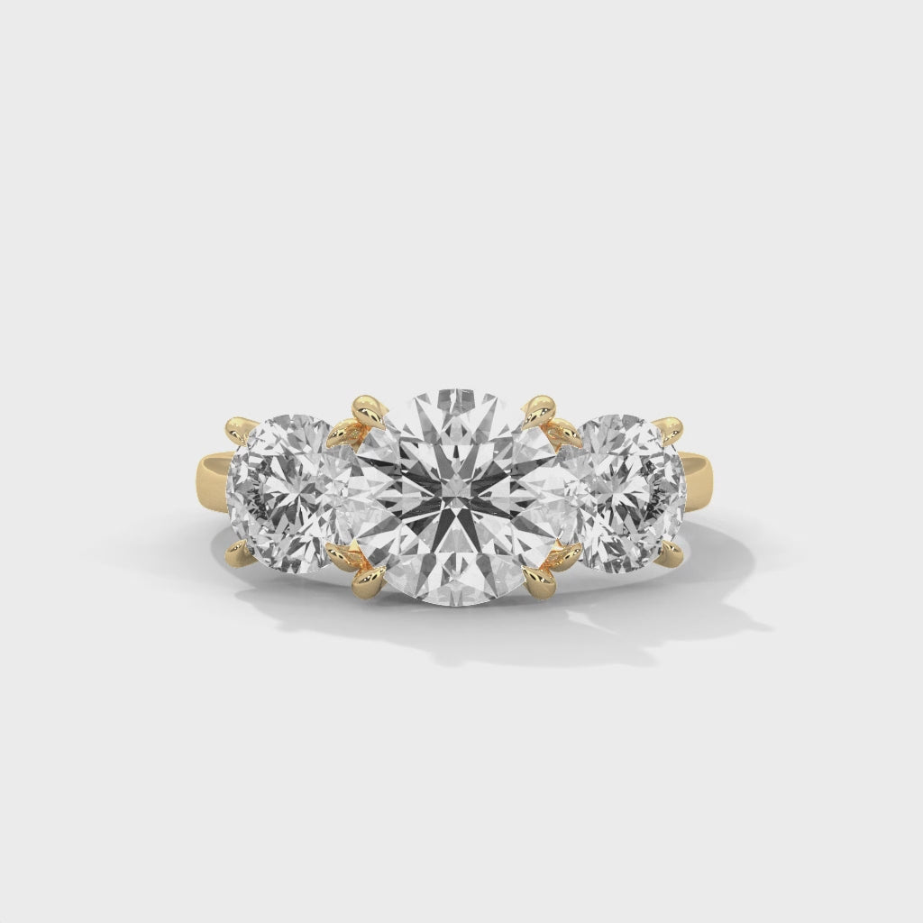 3 Stone Round Moissanite  luxurious Engagement Ring 14K & 18K Gold plated