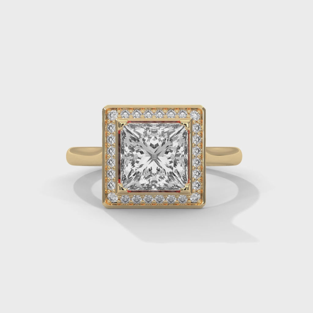 Princess Cut Halo Moissanite luxurious trendy fashionable Engagement Ring Customisation