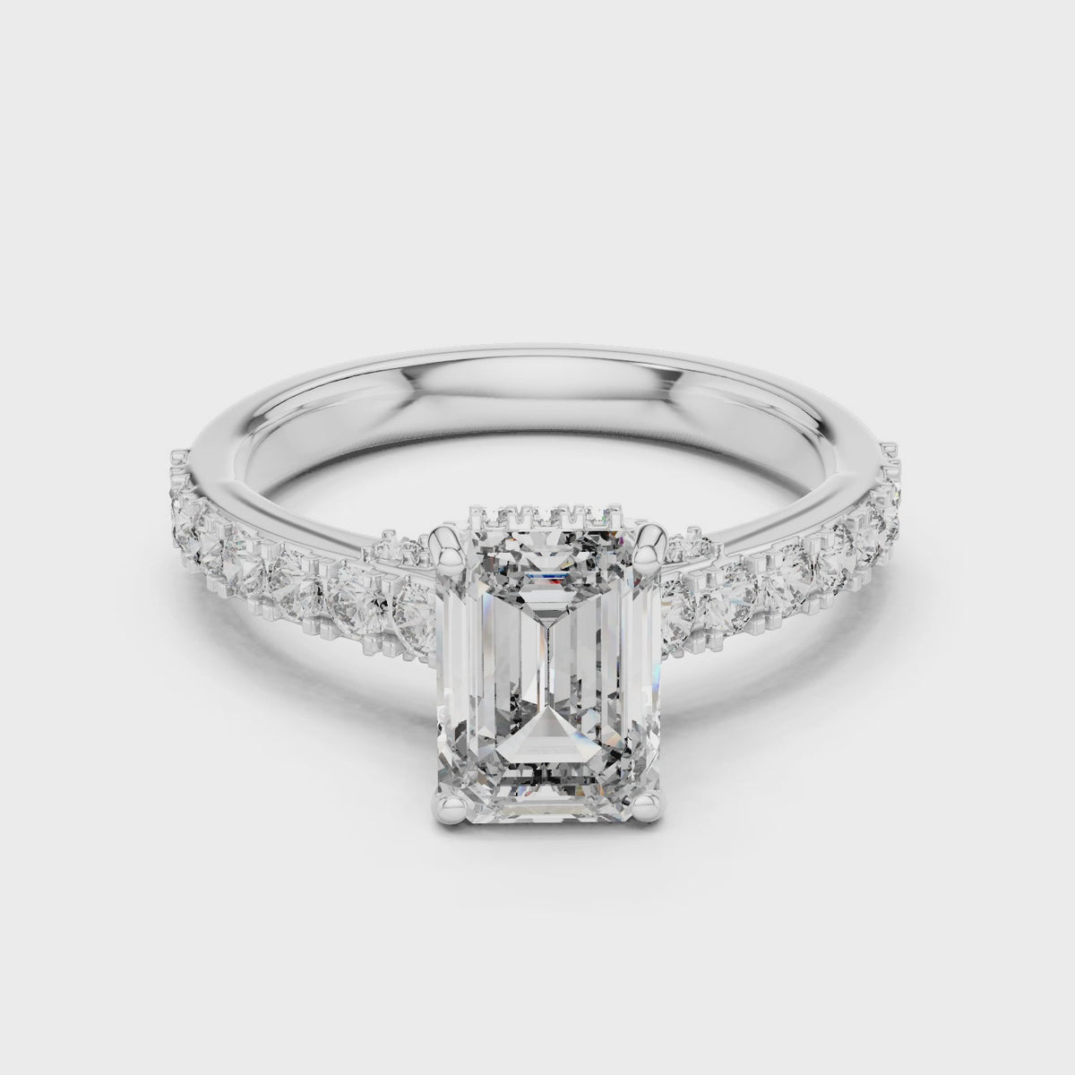 1.67 CT Emerald-Cut Engagement Ring with Pavé Accents | 925 Sterling Silver