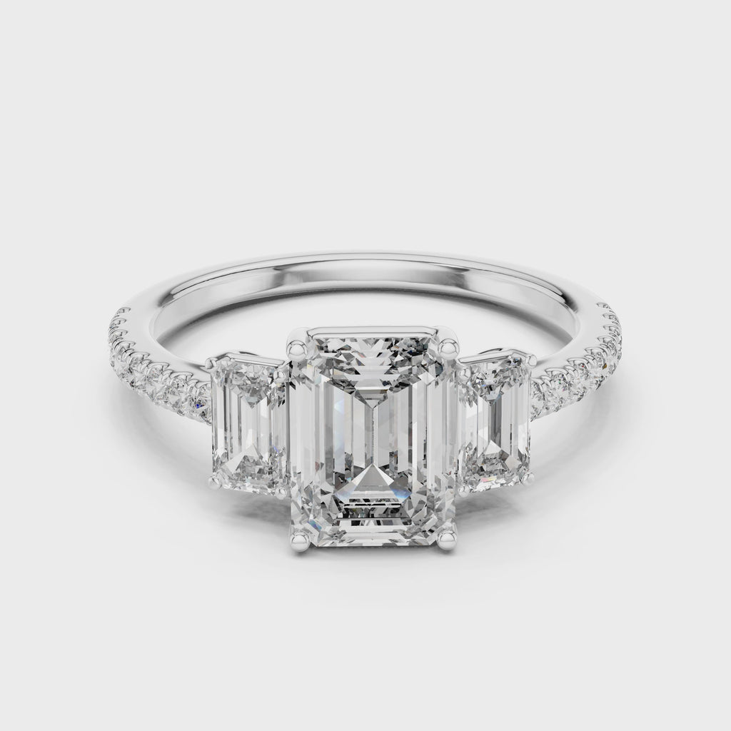 Vivienne Emerald Cut Three Stone Engagement Ring