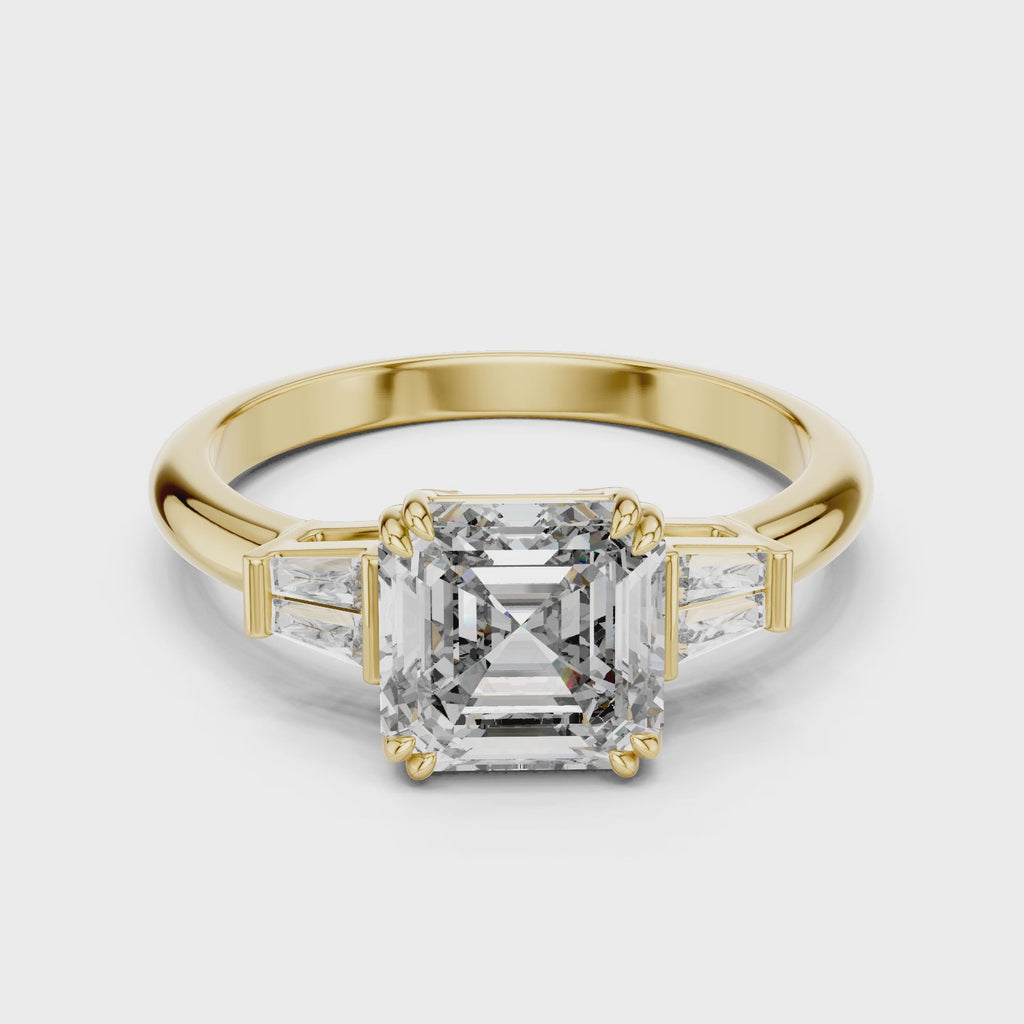 Regal Asscher Cut Three-Stone Moissanite Ring