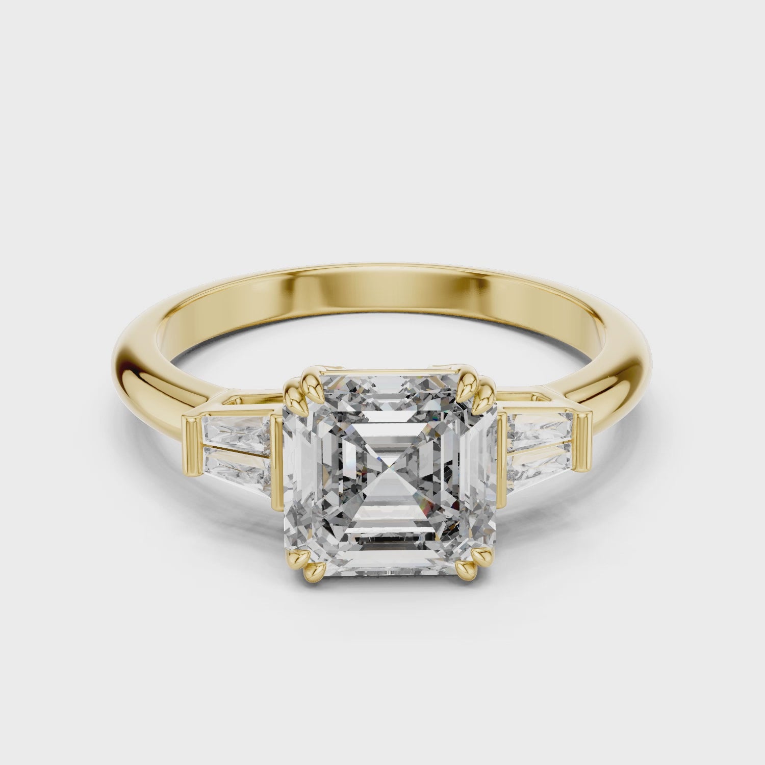 Regal Asscher Cut Three-Stone Moissanite Ring