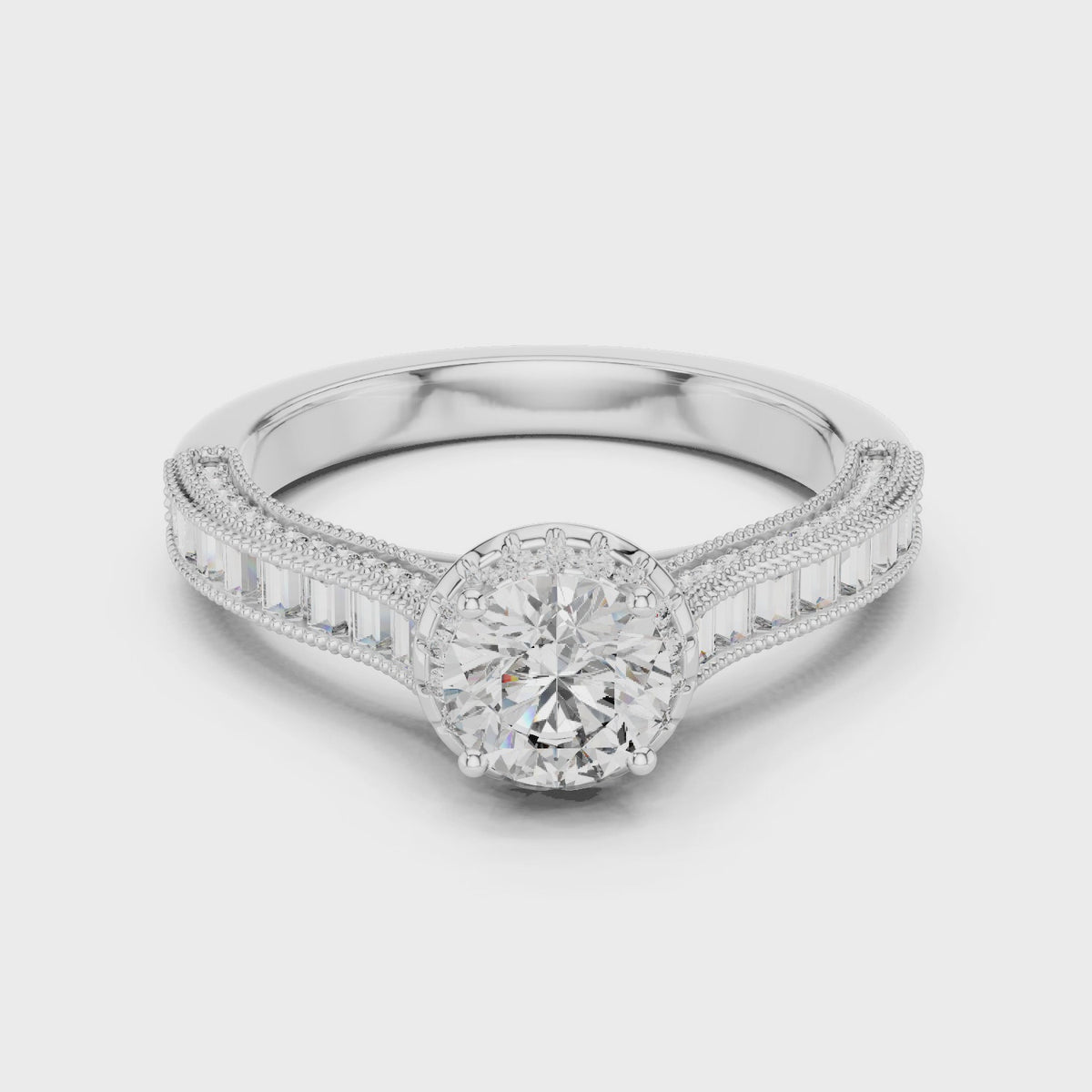 0.65 CT Round Baguette Engagement Ring | 925 Sterling Silver