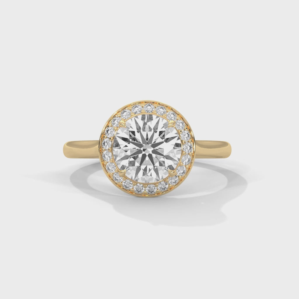 Round Halo Moissanite Trendy luxurious fashion Engagement Ring 14K & 18K Gold plated