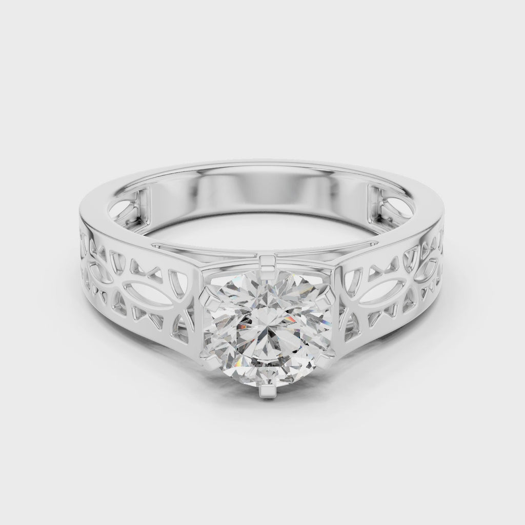 1 CT Round Filigree Solitaire Engagement Ring | 925 Sterling Silver & 18K Plating