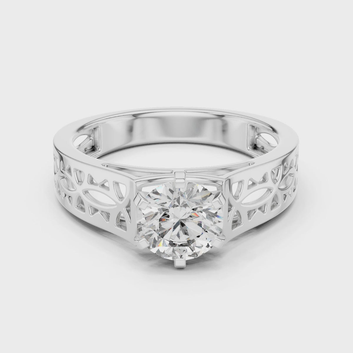 1 CT Round Filigree Solitaire Engagement Ring | 925 Sterling Silver & 18K Plating
