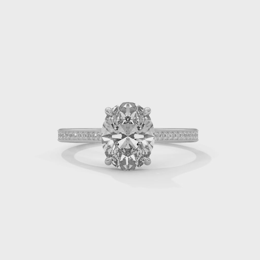 Oval Moissanite Engagement Ring Pavé Band 925 Sterling Silver & 18K Plating