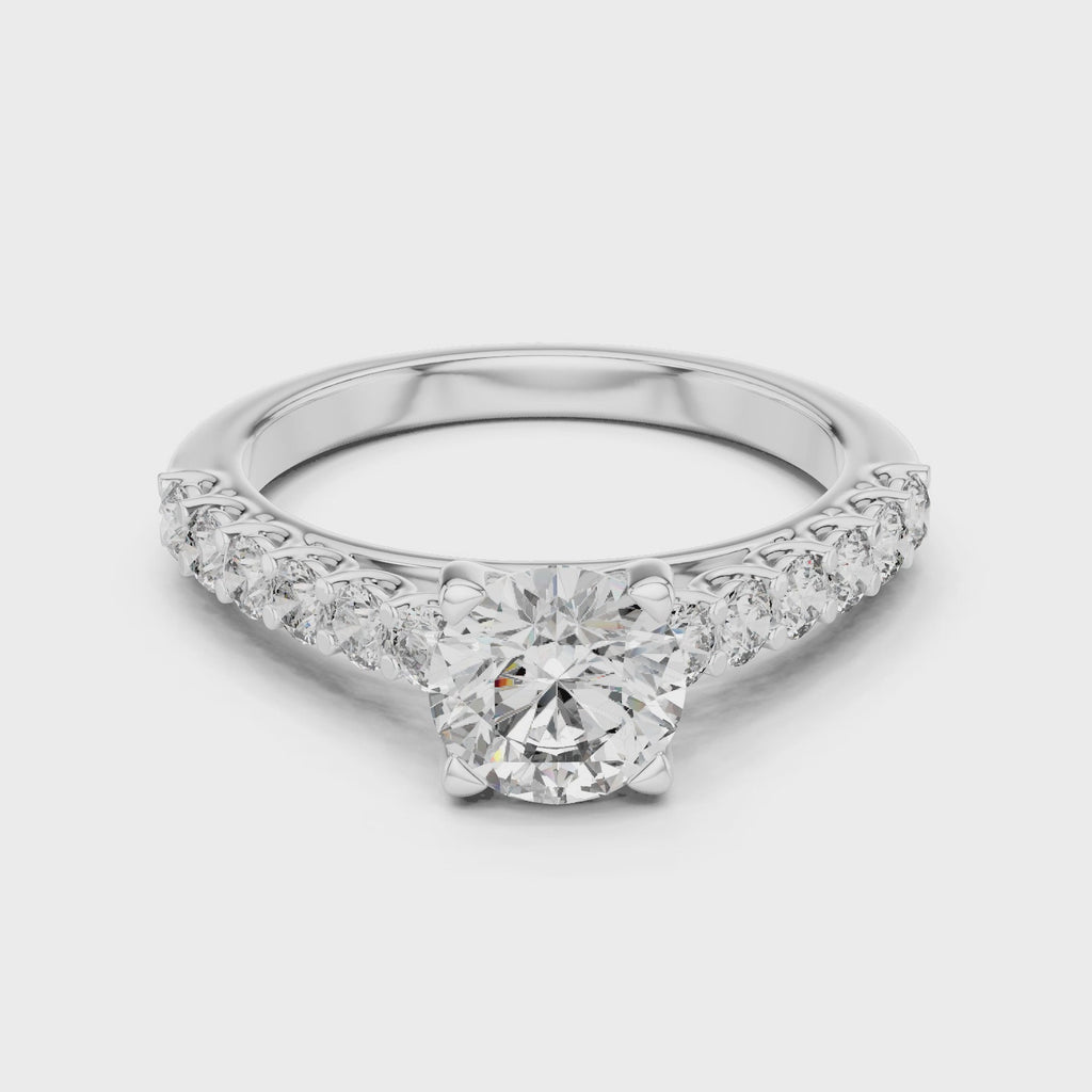 1 CT Round Pavé Solitaire Engagement Ring | 925 Sterling Silver & 18K Plating