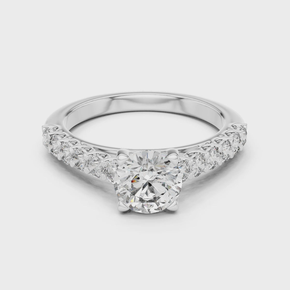 1 CT Round Pavé Solitaire Engagement Ring | 925 Sterling Silver & 18K Plating