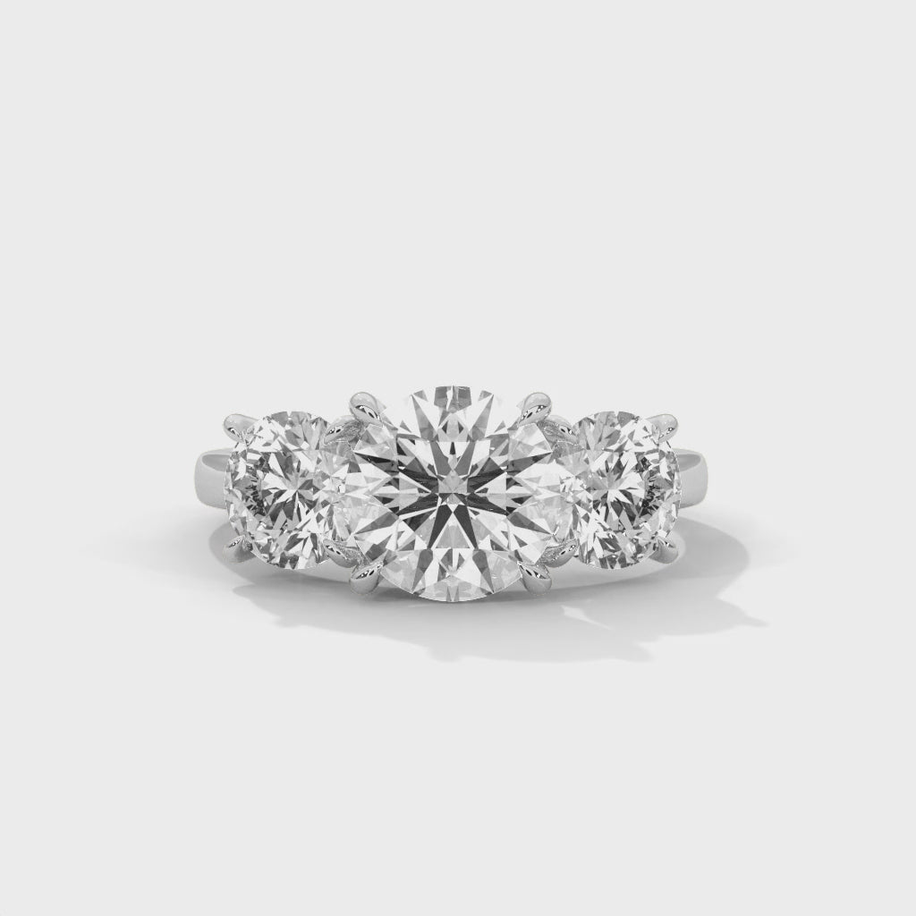 3 Stone Round Moissanite  luxurious Engagement Ring 14K & 18K Gold plated