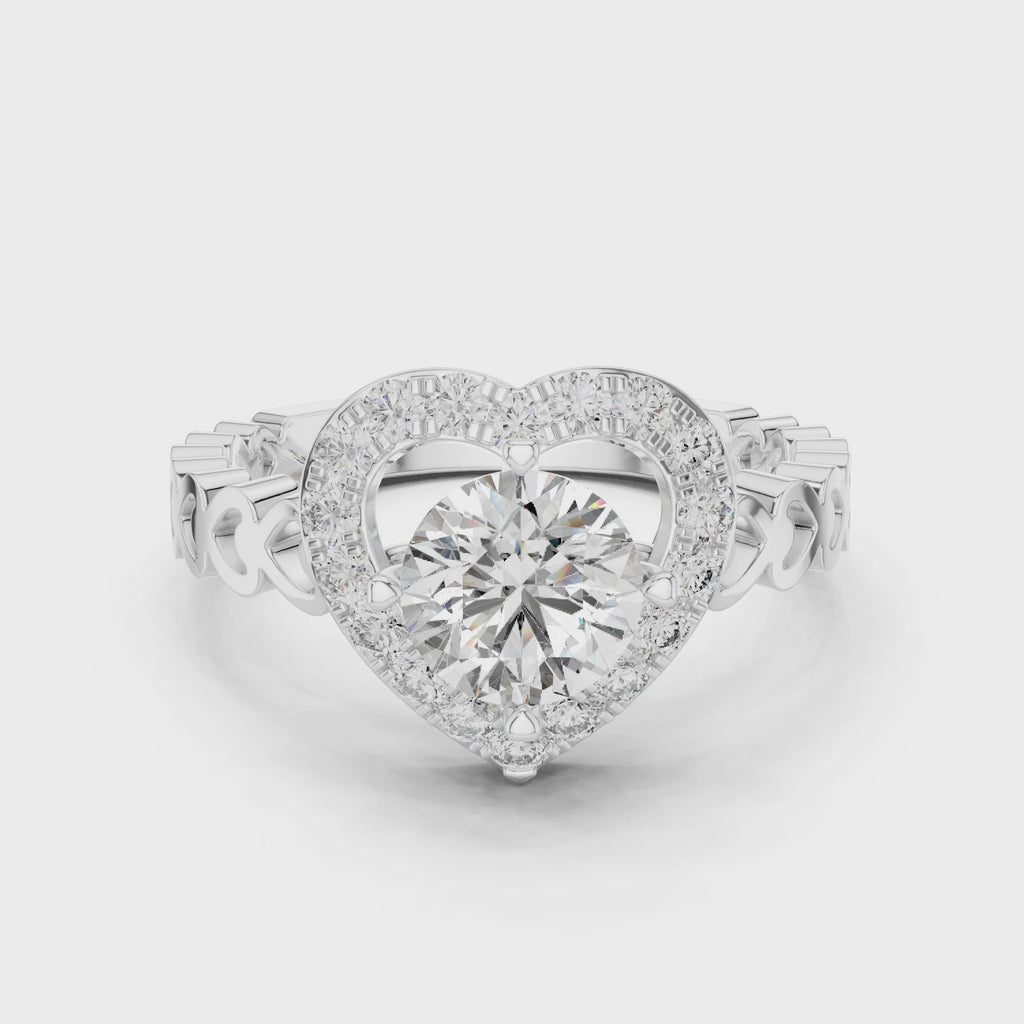 1 CT Round Cut Heart Halo Engagement Ring | 925 Sterling Silver & 18K Plating