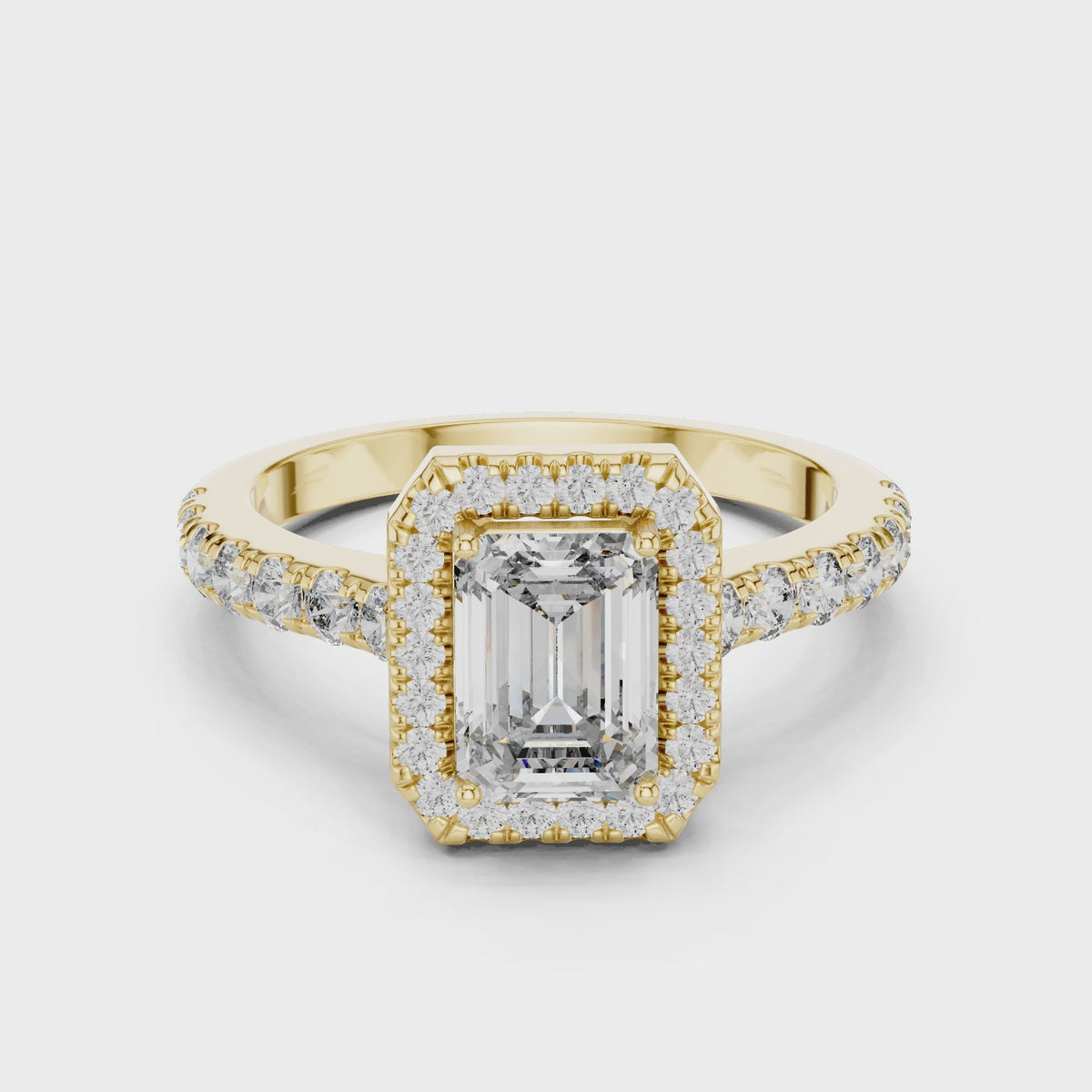 Emerald Cut Halo Engagement Ring | Luxury Pavé Bridal Ring