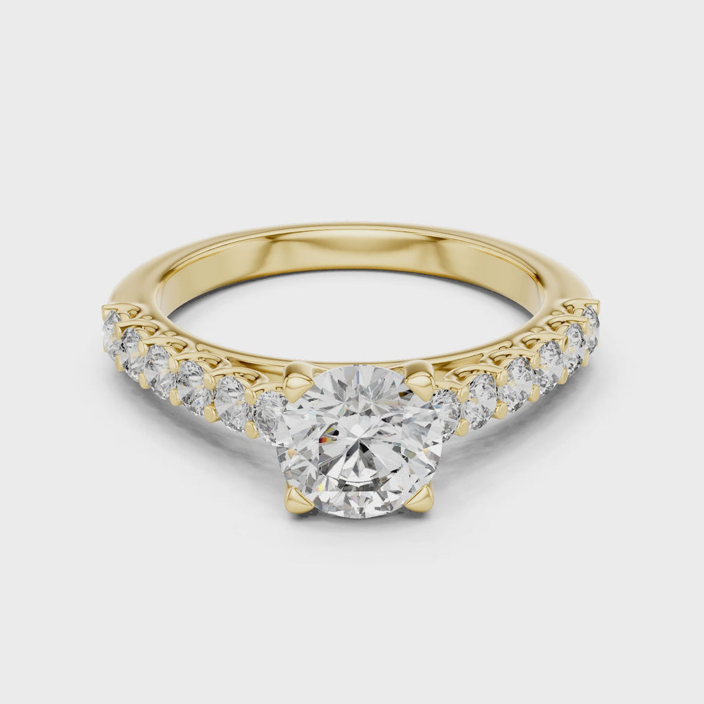 1 CT Round Pavé Solitaire Engagement Ring | 925 Sterling Silver & 18K Plating