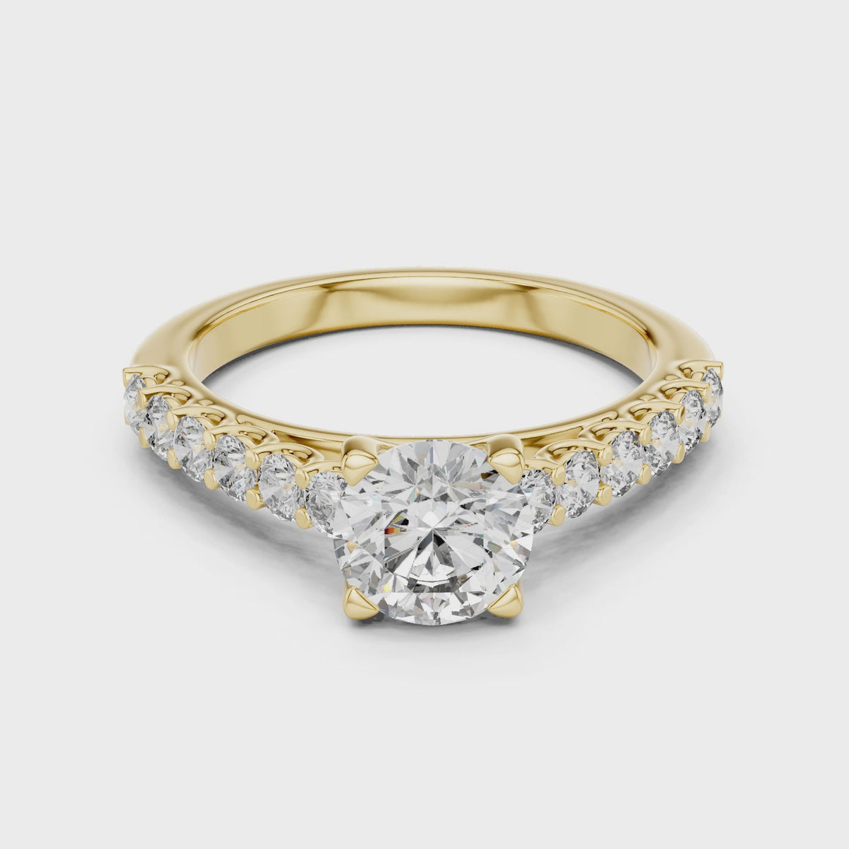 1 CT Round Pavé Solitaire Engagement Ring | 925 Sterling Silver & 18K Plating