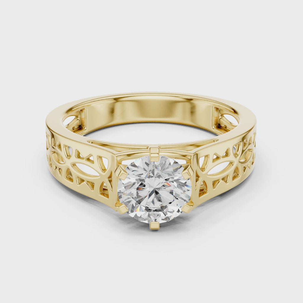 1 CT Round Filigree Solitaire Engagement Ring | 925 Sterling Silver & 18K Plating