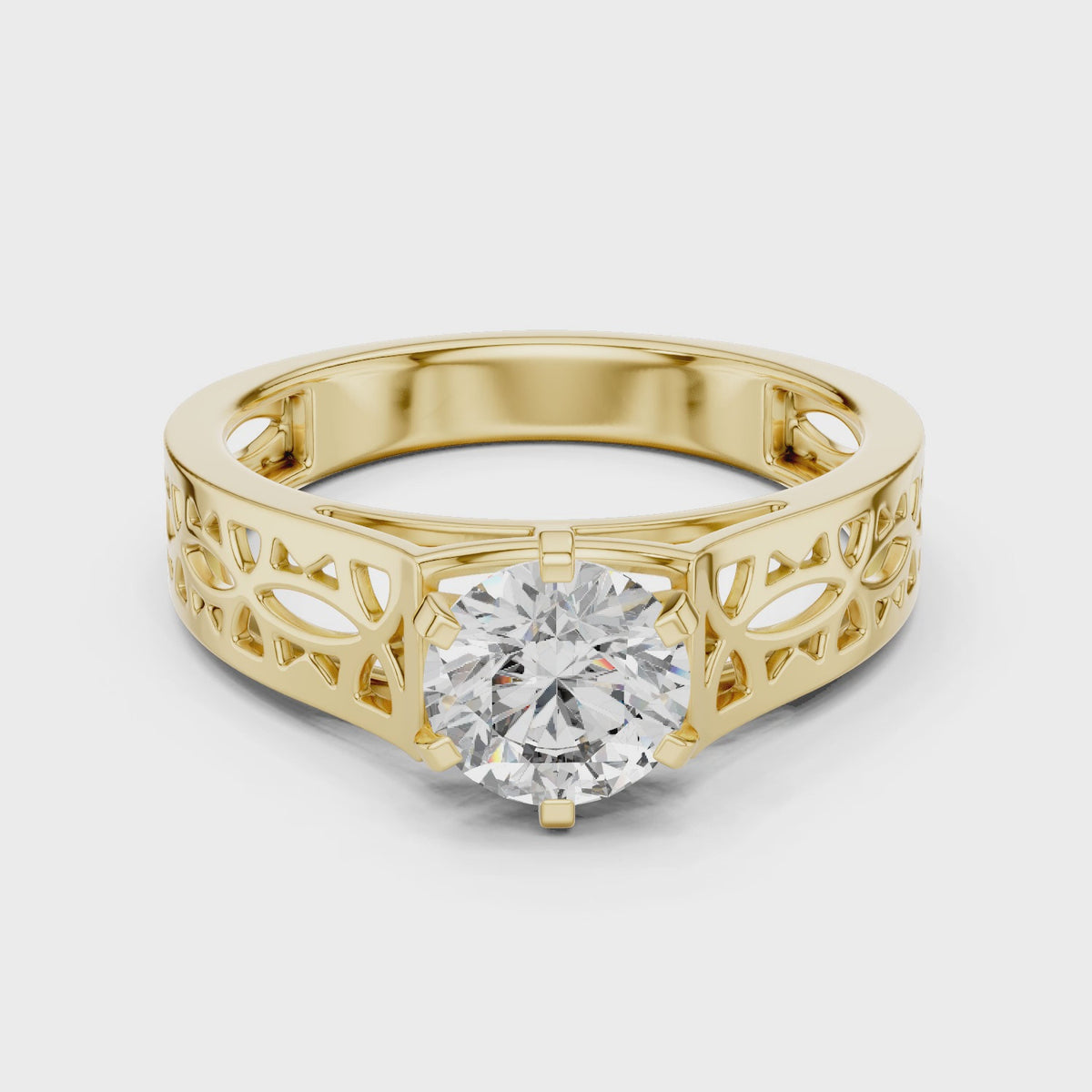 1 CT Round Filigree Solitaire Engagement Ring | 925 Sterling Silver & 18K Plating
