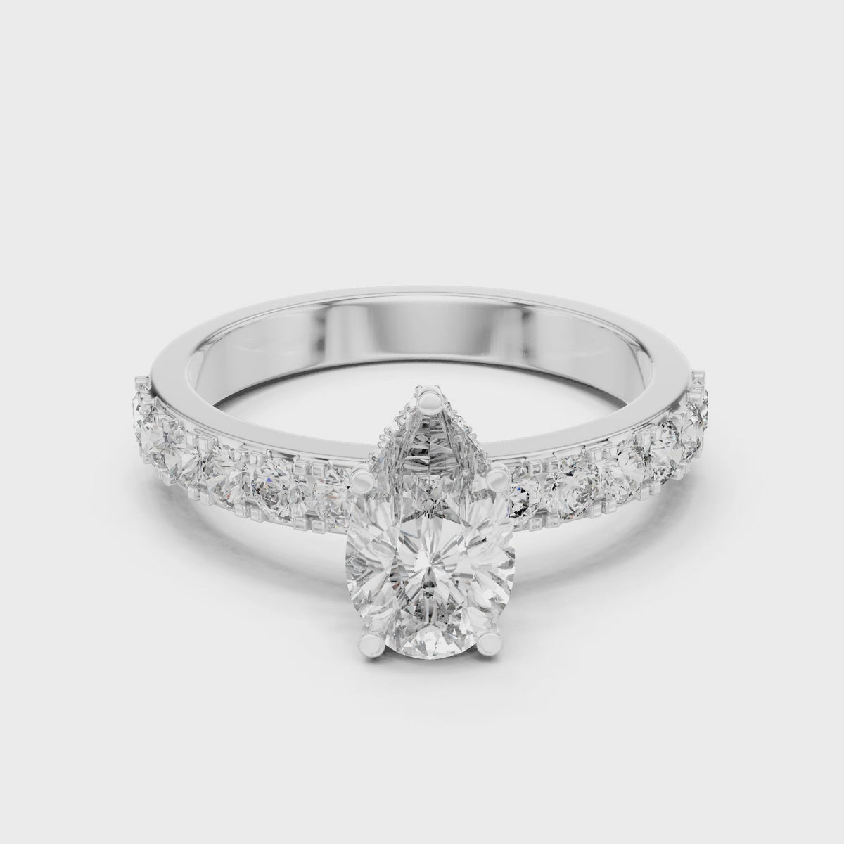 1.10 CT Pear-Cut Engagement Ring with Pavé Accents | 925 Sterling Silver