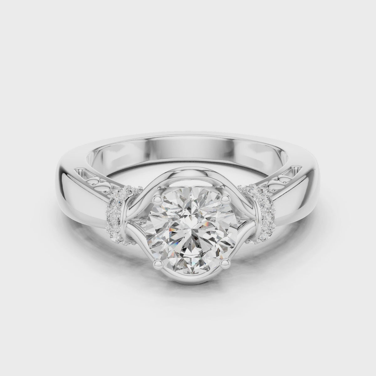 1 CT Round Sculptural Solitaire Engagement Ring | 925 Sterling Silver & 18K Plating