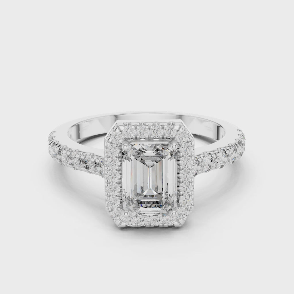 Emerald Cut Halo Engagement Ring | Luxury Pavé Bridal Ring