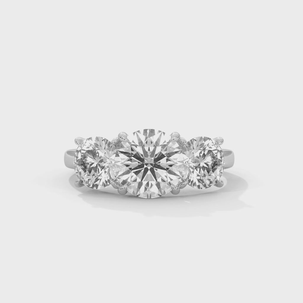 Three Stone Round Cut Moissanite luxurious Engagement Ring Custom design
