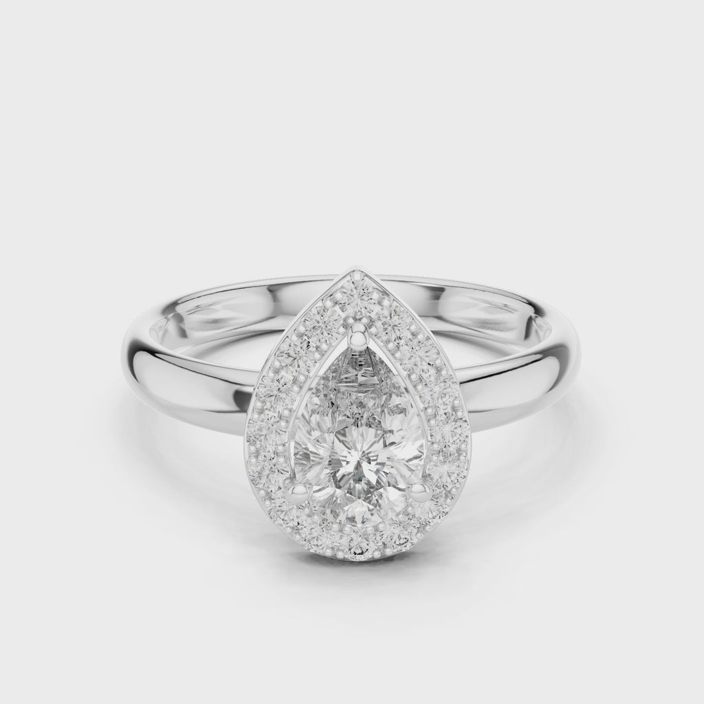 0.70 CT Pear-Cut Halo Engagement Ring | 925 Sterling Silver