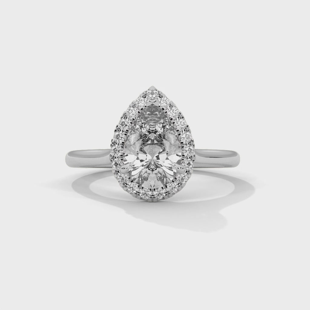 Pear Cut Halo Moissanite Ring 925 Sterling Silver & 18K Plating Solatier luxurious ring