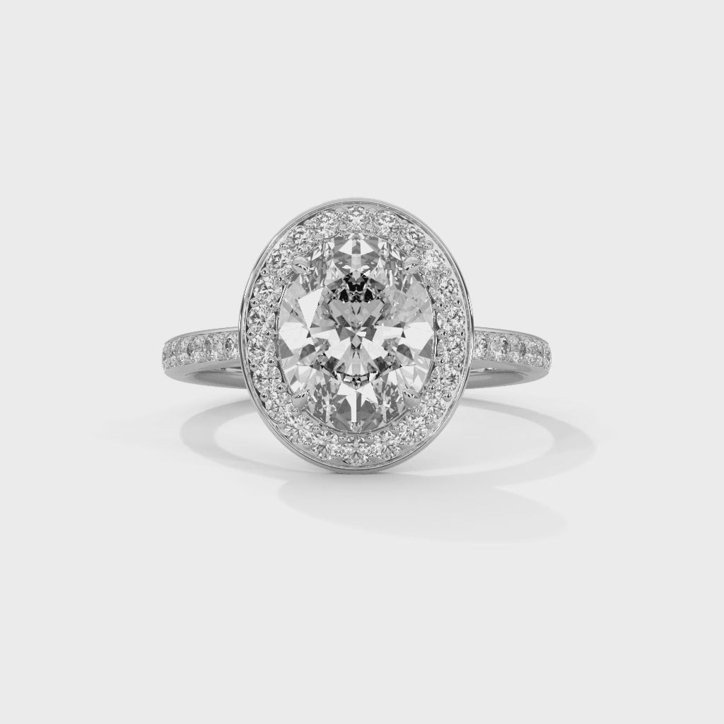 Oval Halo Moissanite Engagement Ring Pavé Band 18K Plating