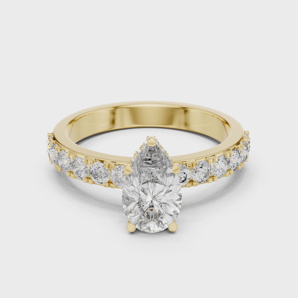1.10 CT Pear-Cut Engagement Ring with Pavé Accents | 925 Sterling Silver