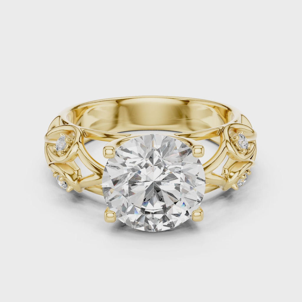 3.5 CT Round Cut Floral Engagement Ring | Luxury Split-Shank Ring